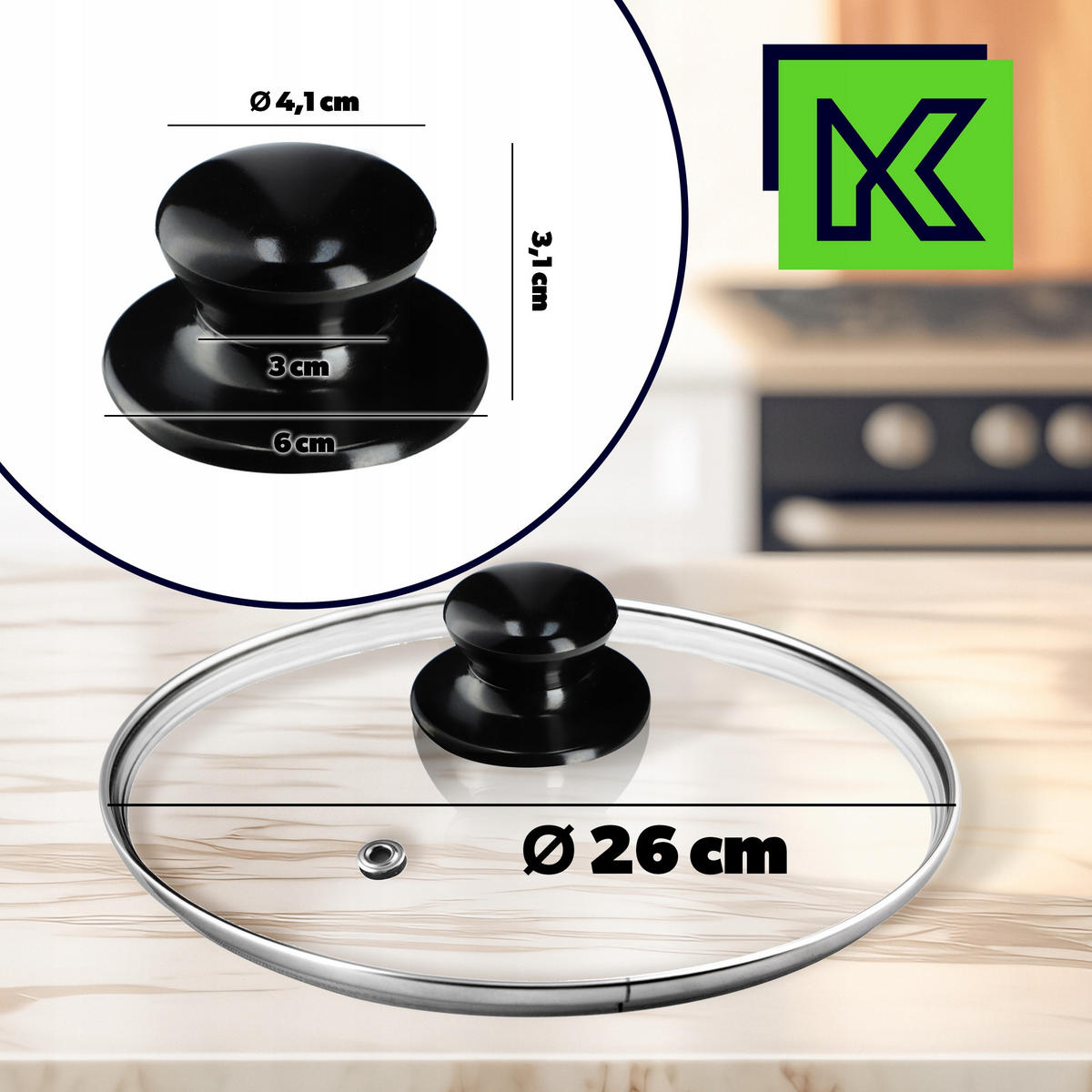 DECKEL mit schwarzem Griff, 26 cm, 1 Stück - Transparent, Glas/Kunststoff (26cm) - KADAX