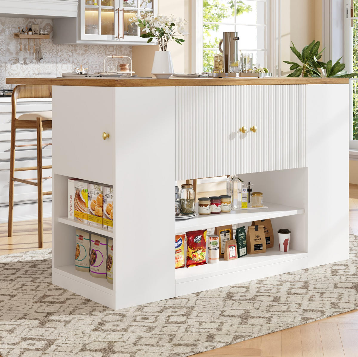 KÜCHENINSEL aus MDF mit klappbarer Tischplatte & Stauraum, 140/40/90 cm, Weiß - Weiß, Holzwerkstoff (40/90/140cm) - Redom