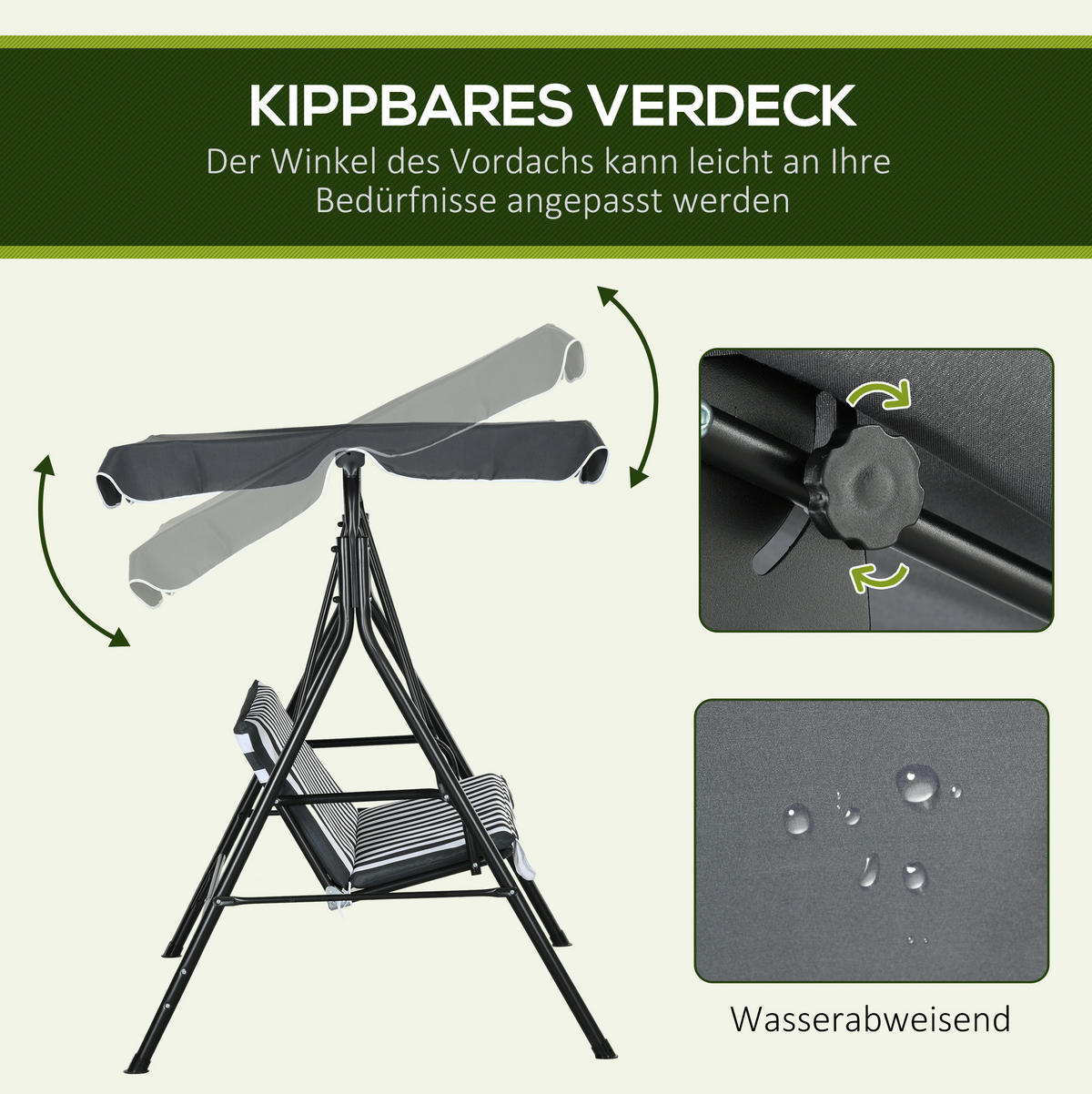 HOLLYWOODSCHAUKEL aus Polyester 172 x 110 x 153 cm in Grau mit neigbarem Sonnendach - Grau, Textil (110/153/172cm) - Modfu