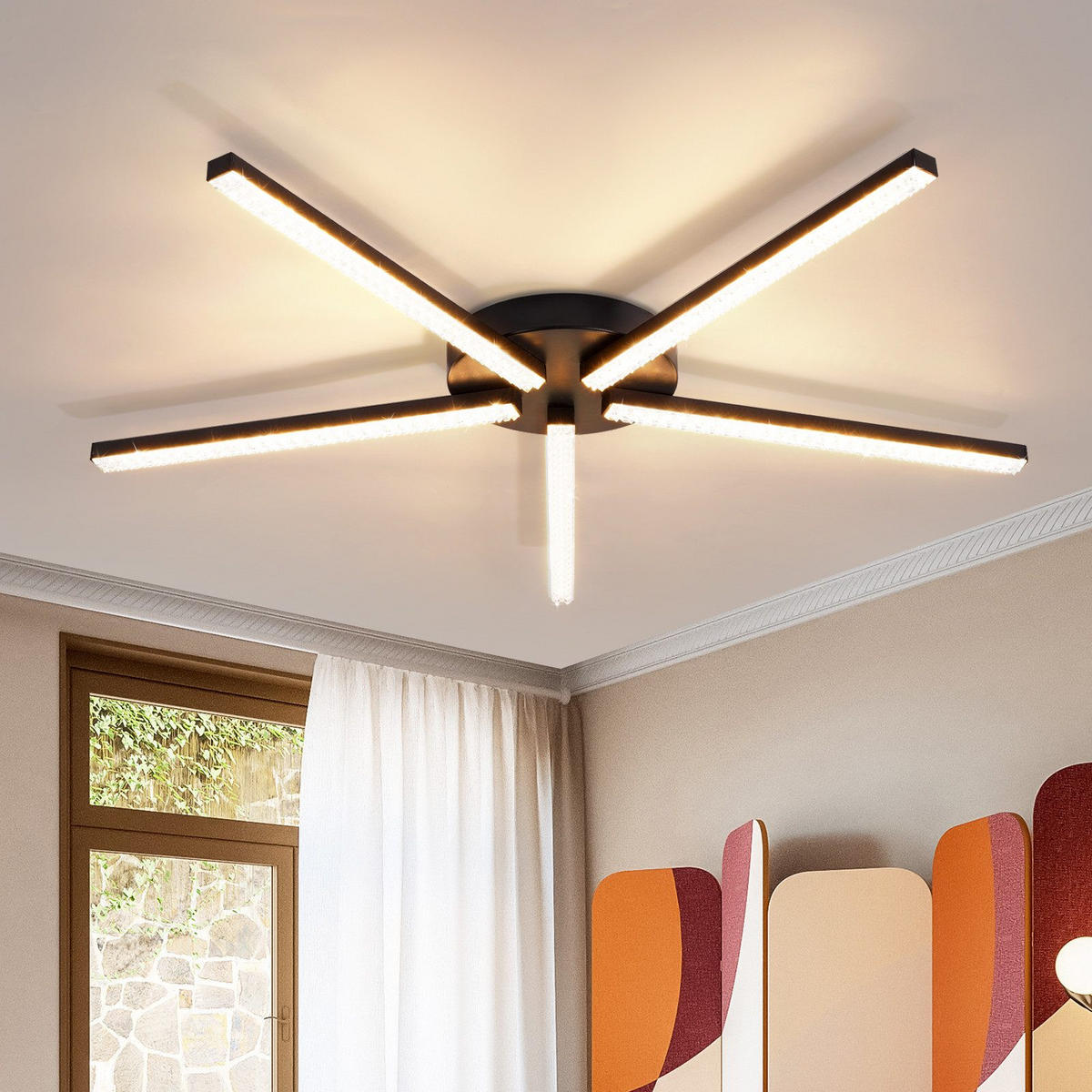 DECKENLEUCHTE LED Schwarz 3000K Modern Kristall Metall 63.3 cm - Schwarz, Kunststoff (40/15/9cm) - ZMH