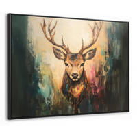 LEINWAND Bilder mit Rahmen - Hirsch - Gemalt - Geweih - Braun - 70x50 - Haselnussfarben, Textil (70/50cm) - MuchoWow