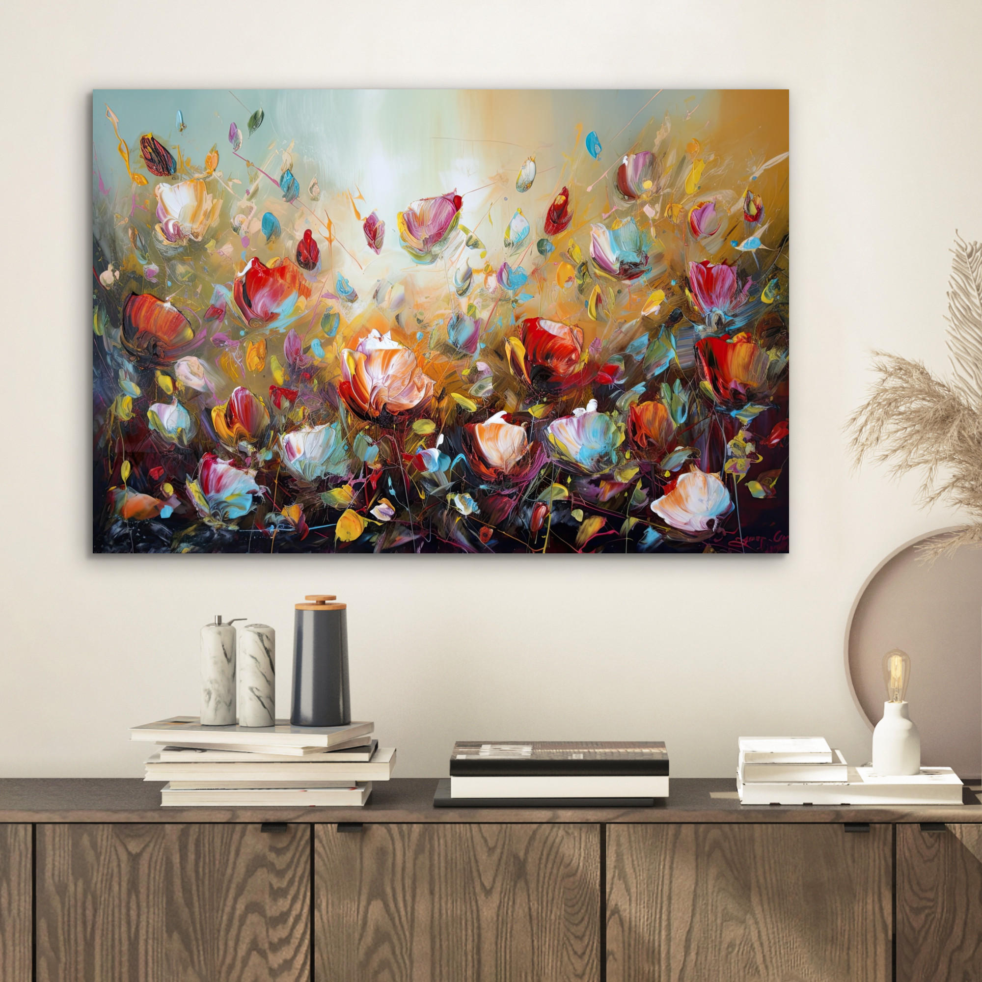 METALLBILD Blumen - Kunst - Natur - Ölgemälde 60x40 cm - Multicolor, Metall (60/40cm) - MuchoWow