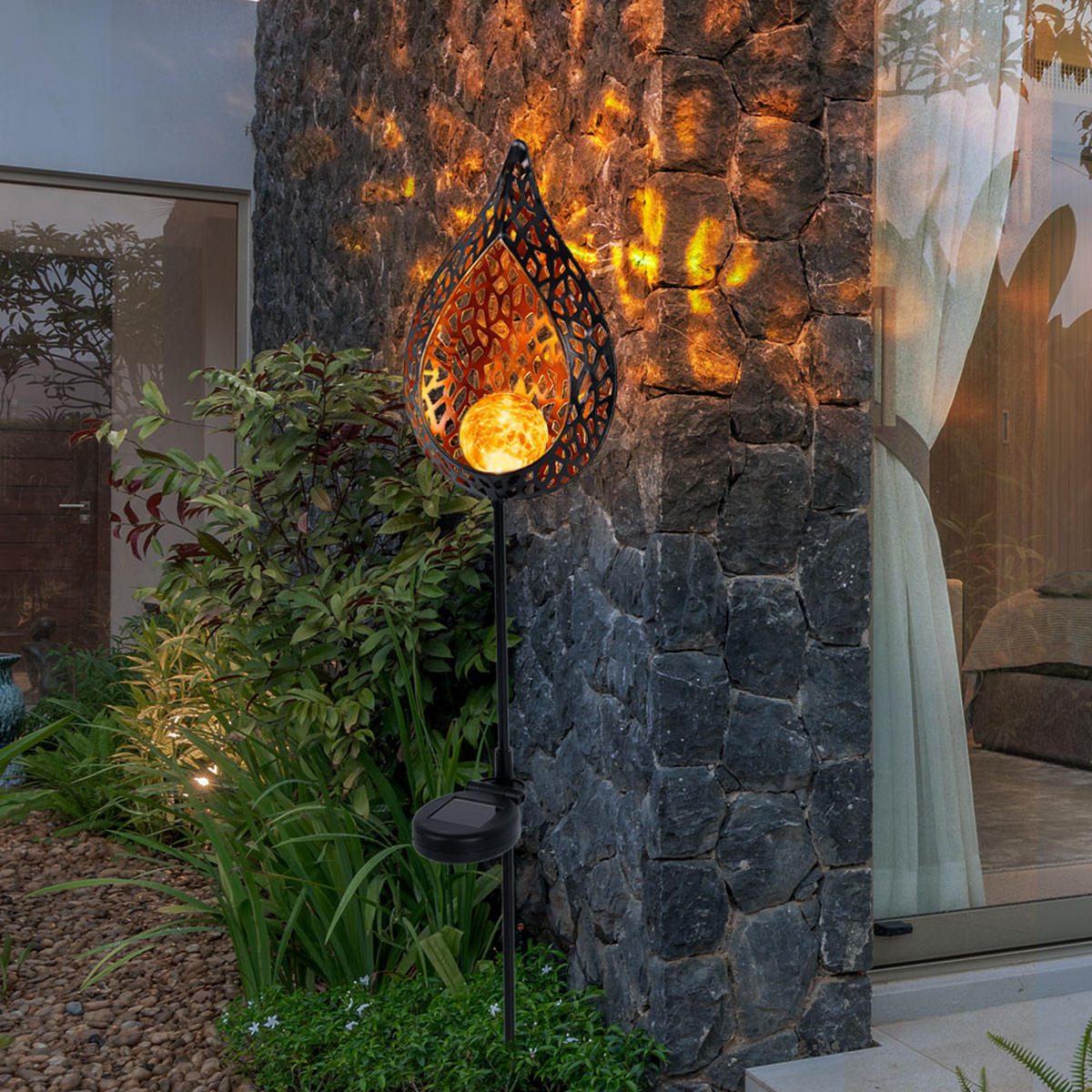 LED AUSSENLEUCHTE Solar Steckleuchte schwarz-gold 3er Set - Multicolor, Glas (16/7/90cm)