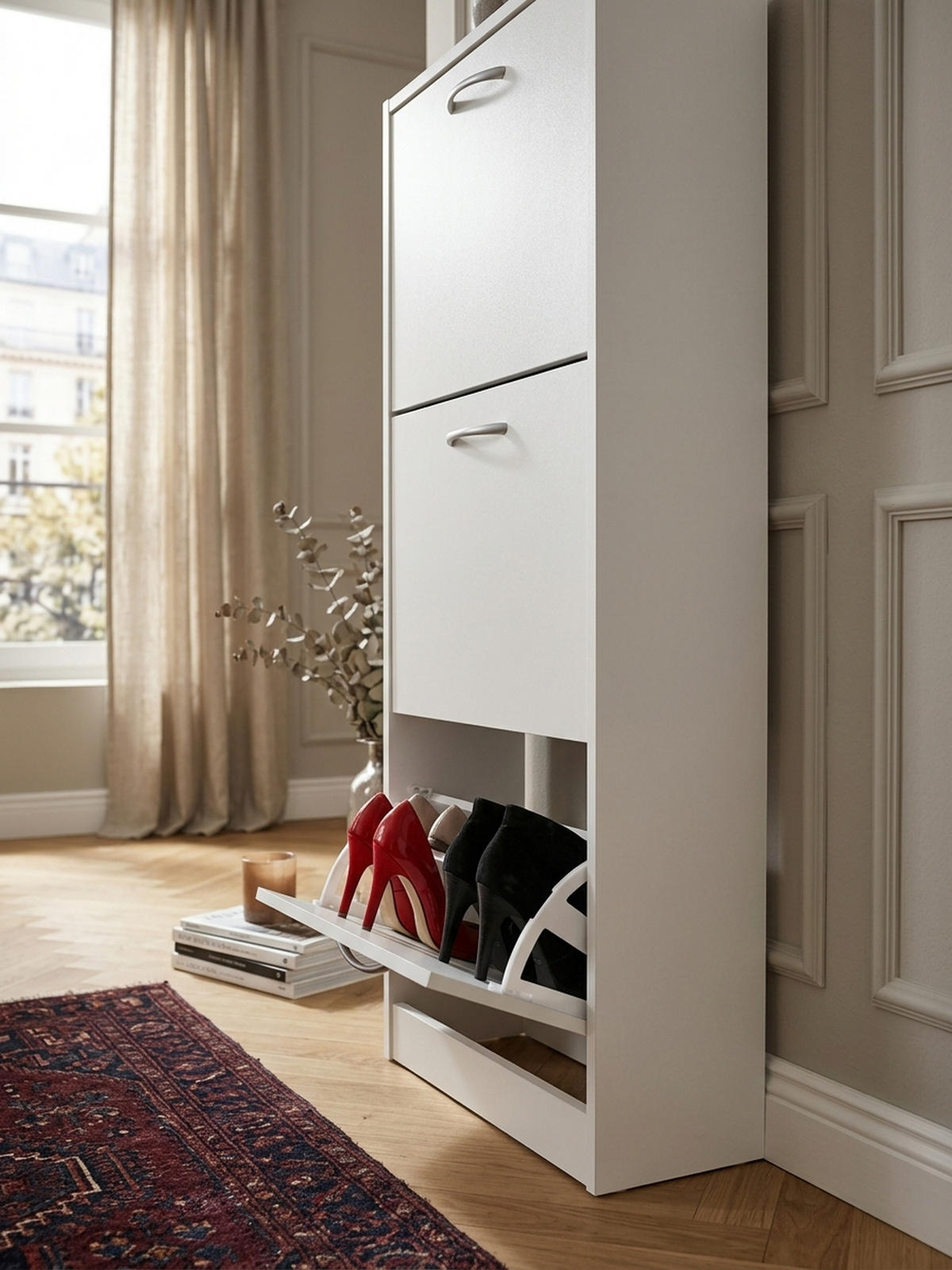 SCHUHSCHRANK – Weiß, 3 Fächer, für ca. 18 Paar Schuhe, 50x125x24 cm - Weiß, Holz (50/125/24cm) - KADIMA DESIGN