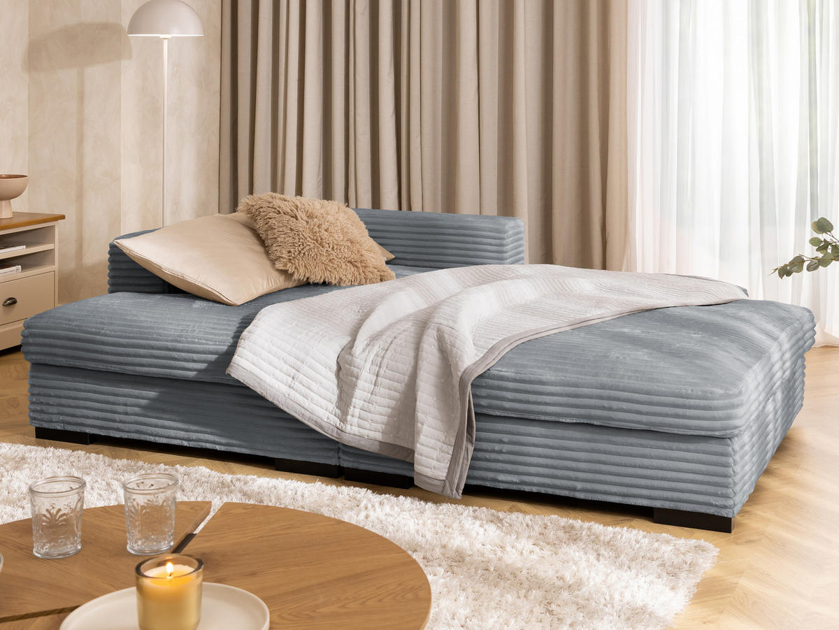 ECKSOFA Wolke mit tiefer Sitzfläche, Schlaffunktion und praktischem Bettkasten aus weichem Grau Cordstoff - Schwarz/Grau, Holz/Kunststoff (162/225cm) - S-Style