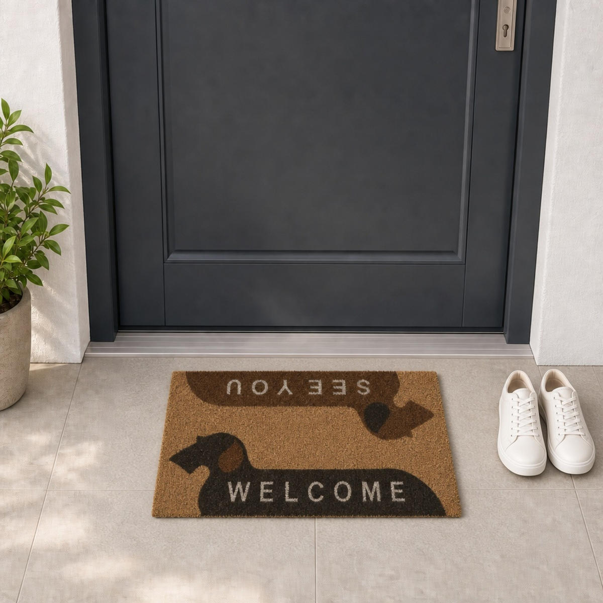 ROHOŽKA Přírodní hnědá kokosové vlákno 60x40 cm motiv psa - různobarevná, textil/plast (60/40cm) - Relaxdays