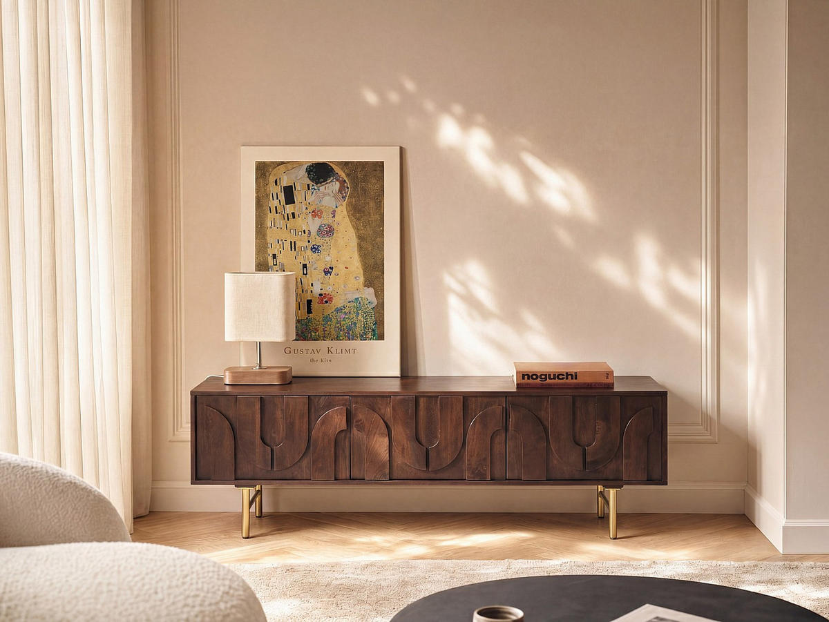 TV-BOARD - 160 x 40 - holz - naturfarben dunkel Mizoram - Naturfarben, Holz/Metall (160/50/40cm) - Vente-Unique