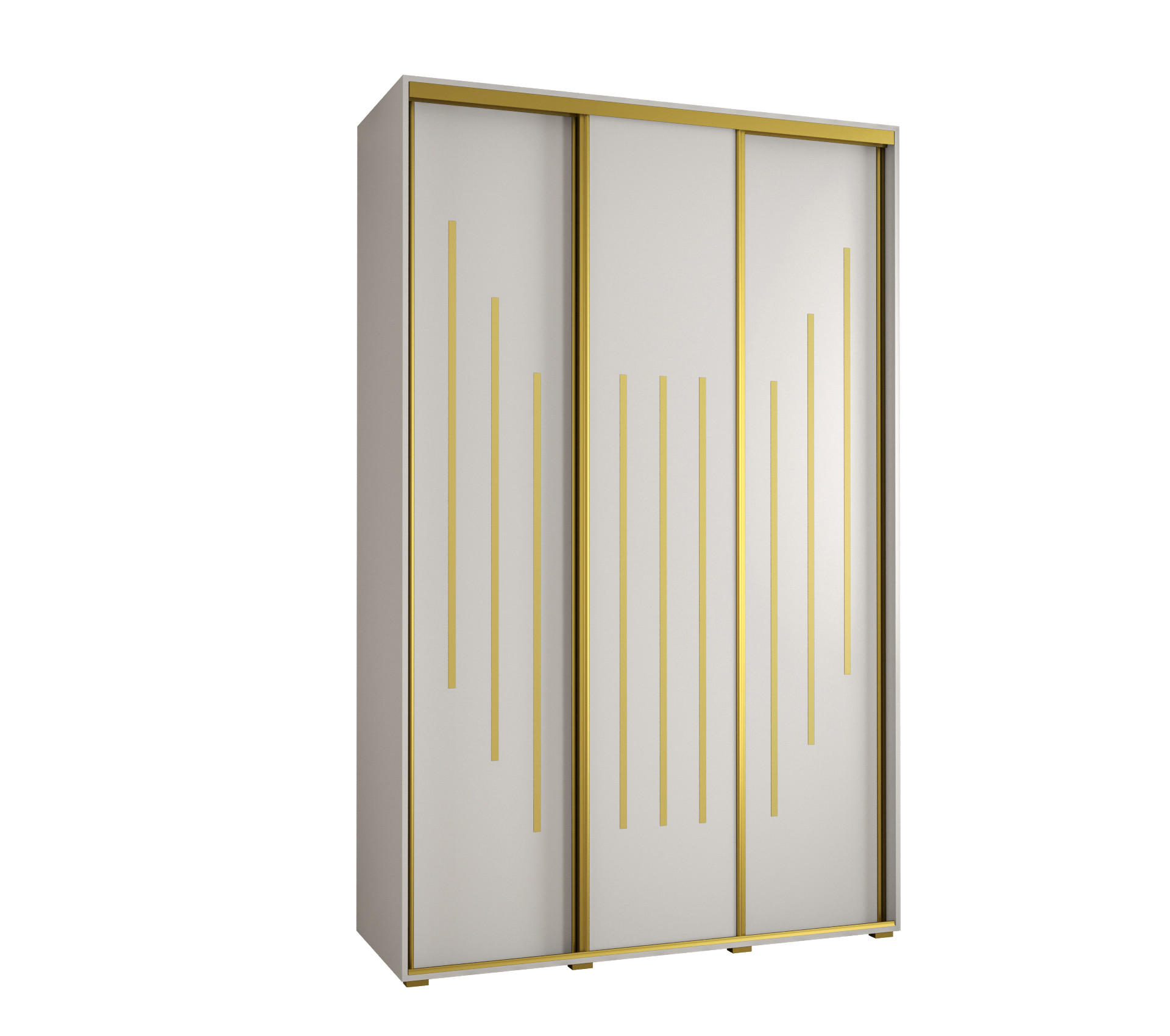 Abiks Möbel Schwebetürenschrank Weiß, Weiß, Gold 150x235x60 cm