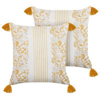 DEKOKISSEN 2er-Set Senfgelb 45/45 cm Biloba - Dunkelgelb, Naturmaterialien/Textil (45/45cm) - Beliani