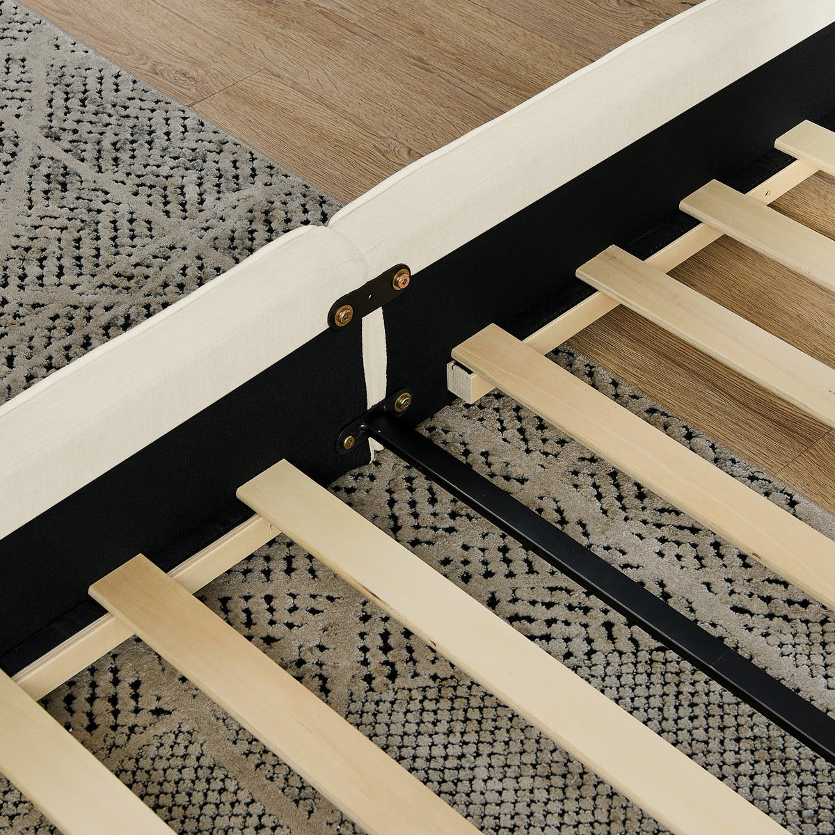 EINZELBETT 90x200 cm Chenille Holzrahmen beige - Beige, Kunststoff (90/200cm) - LEBENLANG