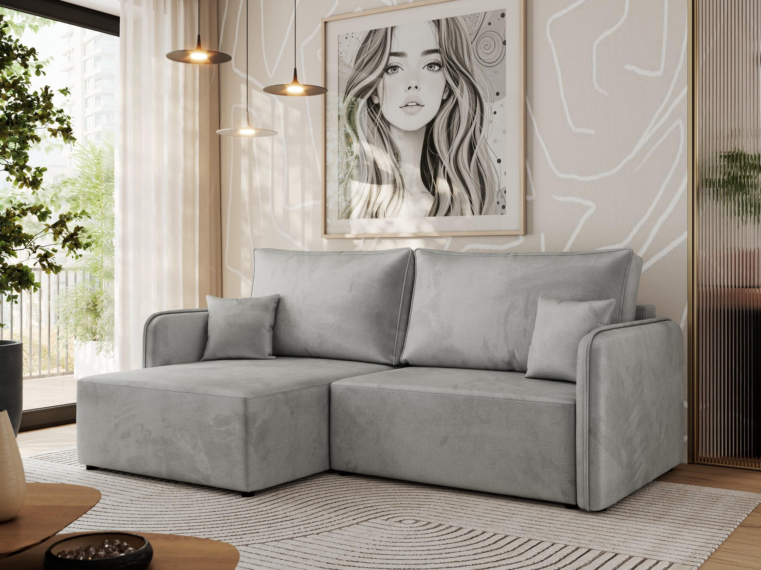 ECKSCHLAFSOFA MESTO L Hellgrau Velvet - links - Hellgrau/Schwarz, Kunststoff/Textil (227/147cm) - MKS