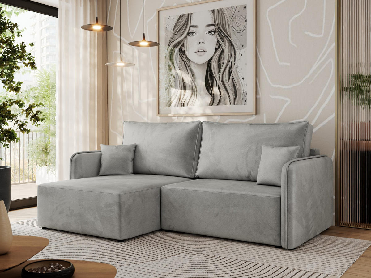 ECKSCHLAFSOFA MESTO L Hellgrau Velvet - links - Hellgrau/Schwarz, Kunststoff/Textil (227/147cm) - MKS
