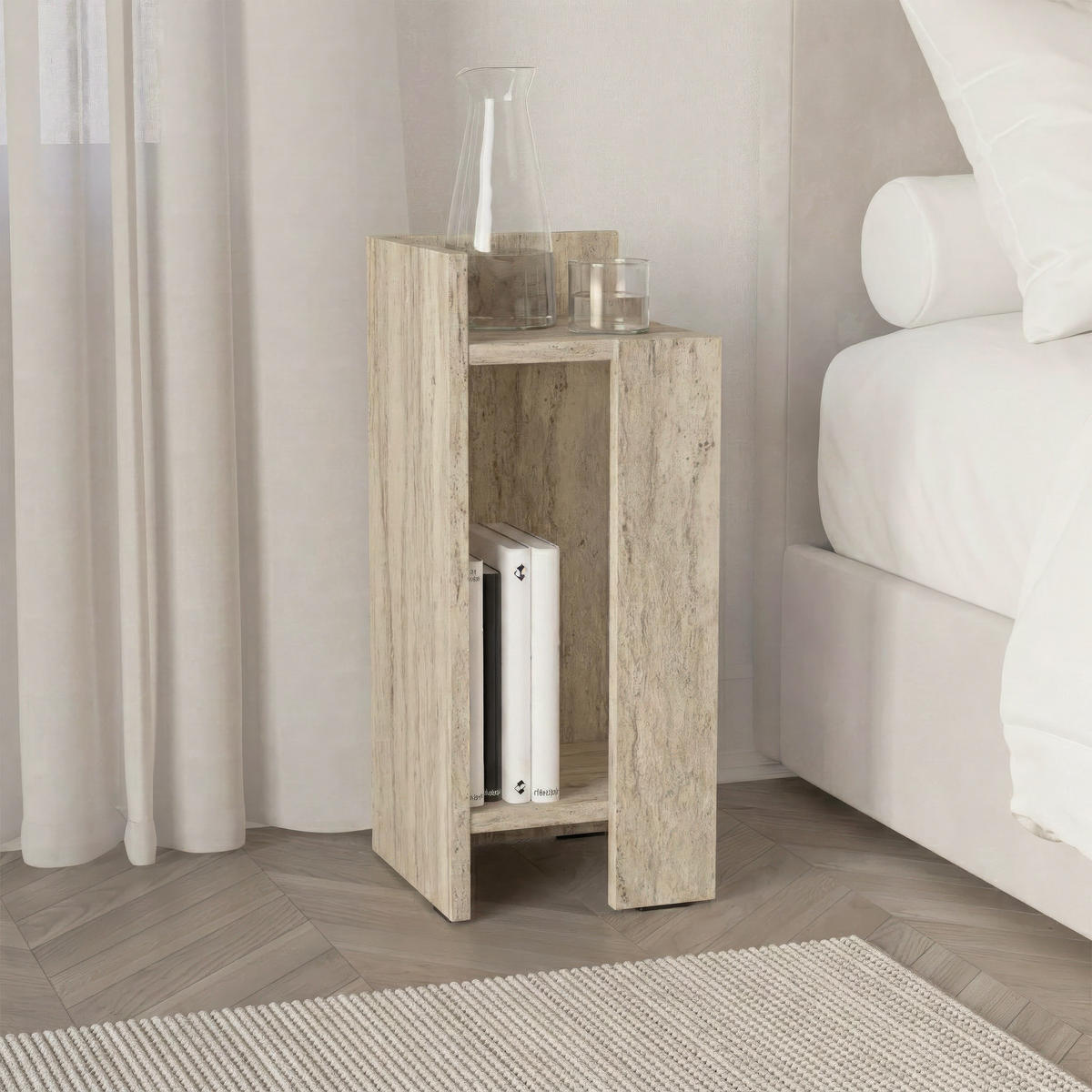 NACHTTISCH Elos Modul Links Travertine 25/27/60 cm - Beige, Holzwerkstoff (25/60/27cm) - Decortie