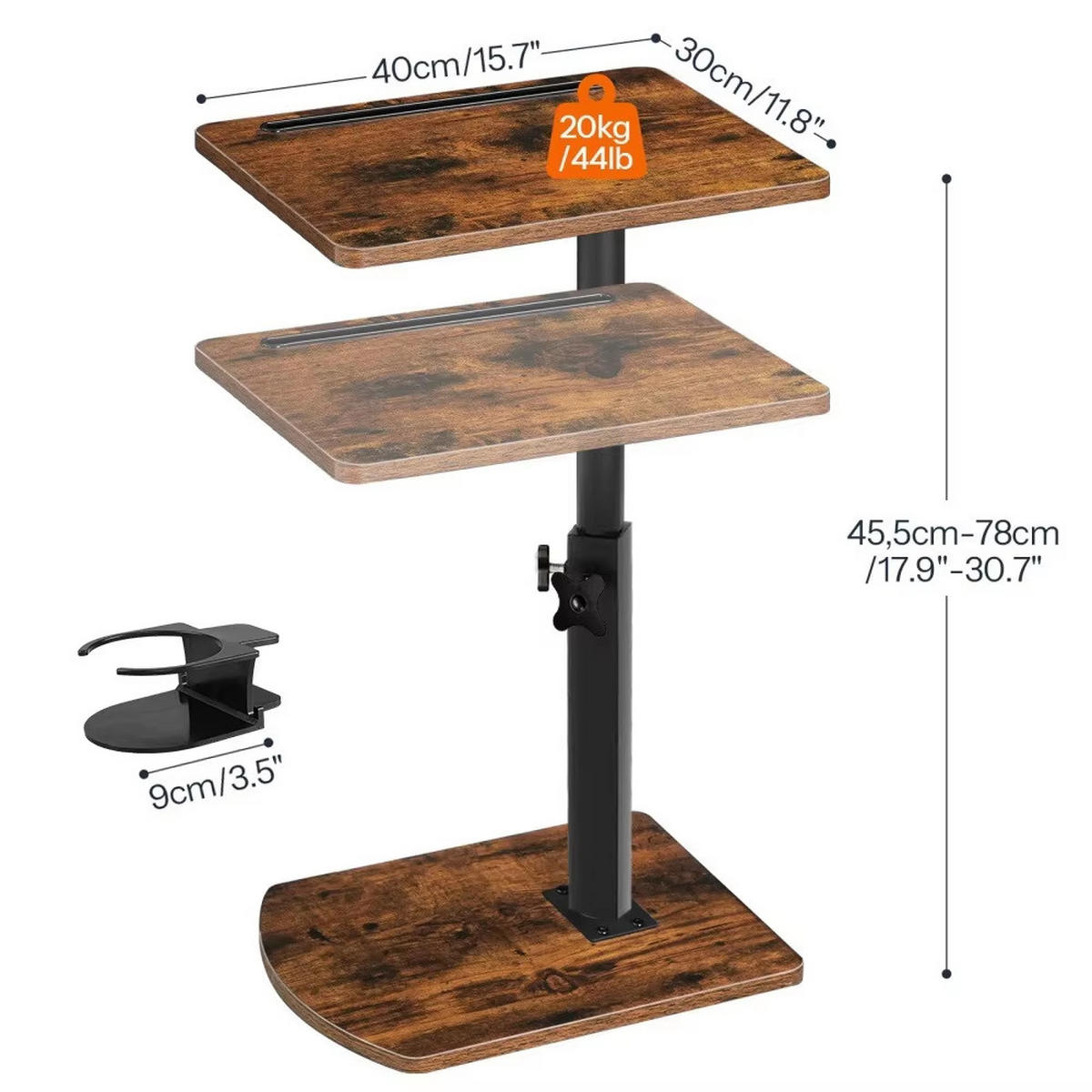 BEISTELLTISCH Braun höhenverstellbar 360° drehbar Tablet Slot - Braun, Holz (30/40/78cm) - Kaket