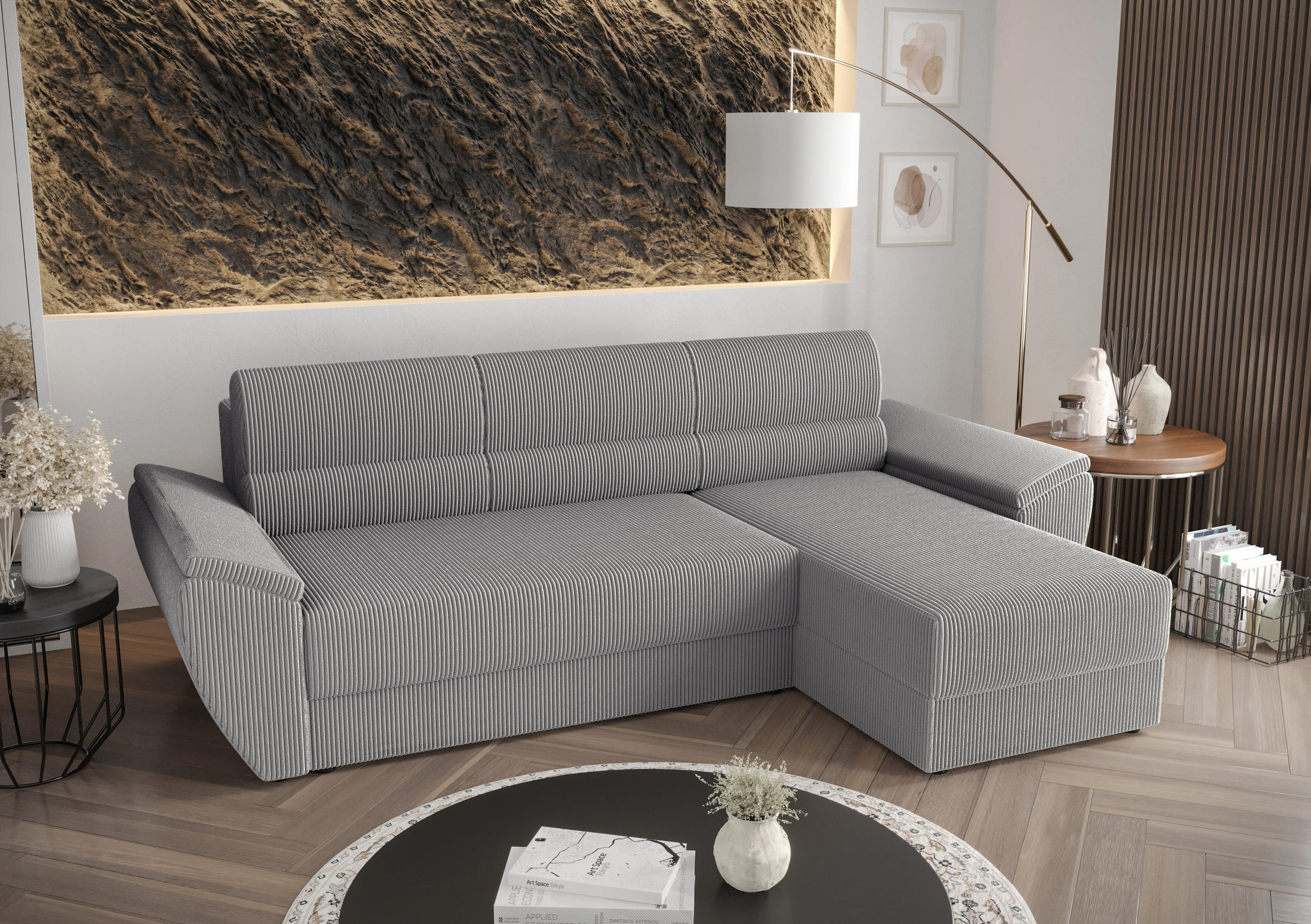 ECKSOFA L REBI L2 Poso 110 Rechts mit Schlaffunktion, Hellgrau, L-Form - Hellgrau, Textil (251/140cm)