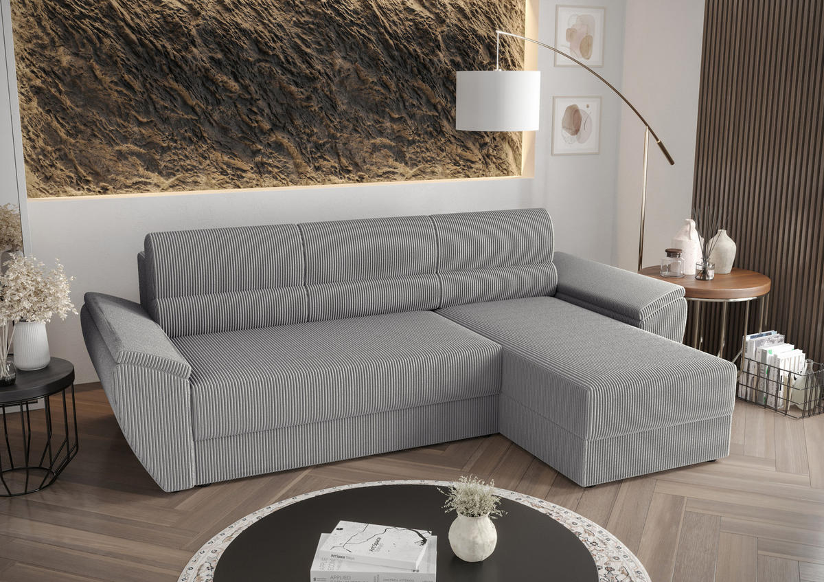 ECKSOFA L REBI L2 Poso 110 Rechts mit Schlaffunktion, Hellgrau, L-Form - Hellgrau, Textil (251/140cm)