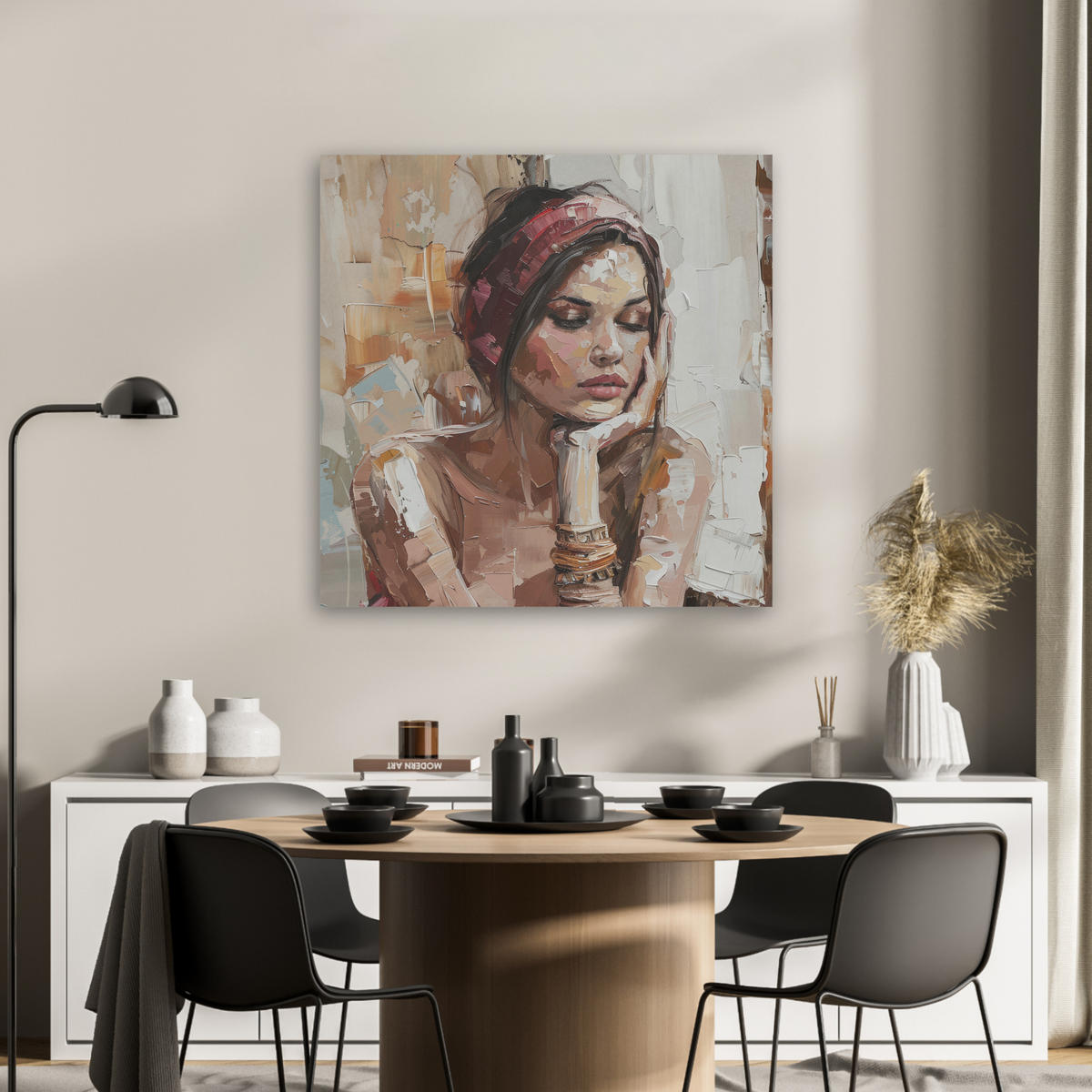 AKUSTIKBILD Frau - Lackierung - Porträt - Modern Akustikpaneele 80x80 cm - Altrosa, Kunststoff (80/80/0.9cm) - MuchoWow