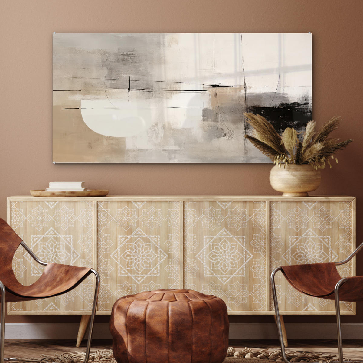 OBRAZ NA AKRYLOVOM SKLE Abstraktné - Umenie - Sivé 120x60 cm - svetlosivá, sklo (120/60cm) - MuchoWow