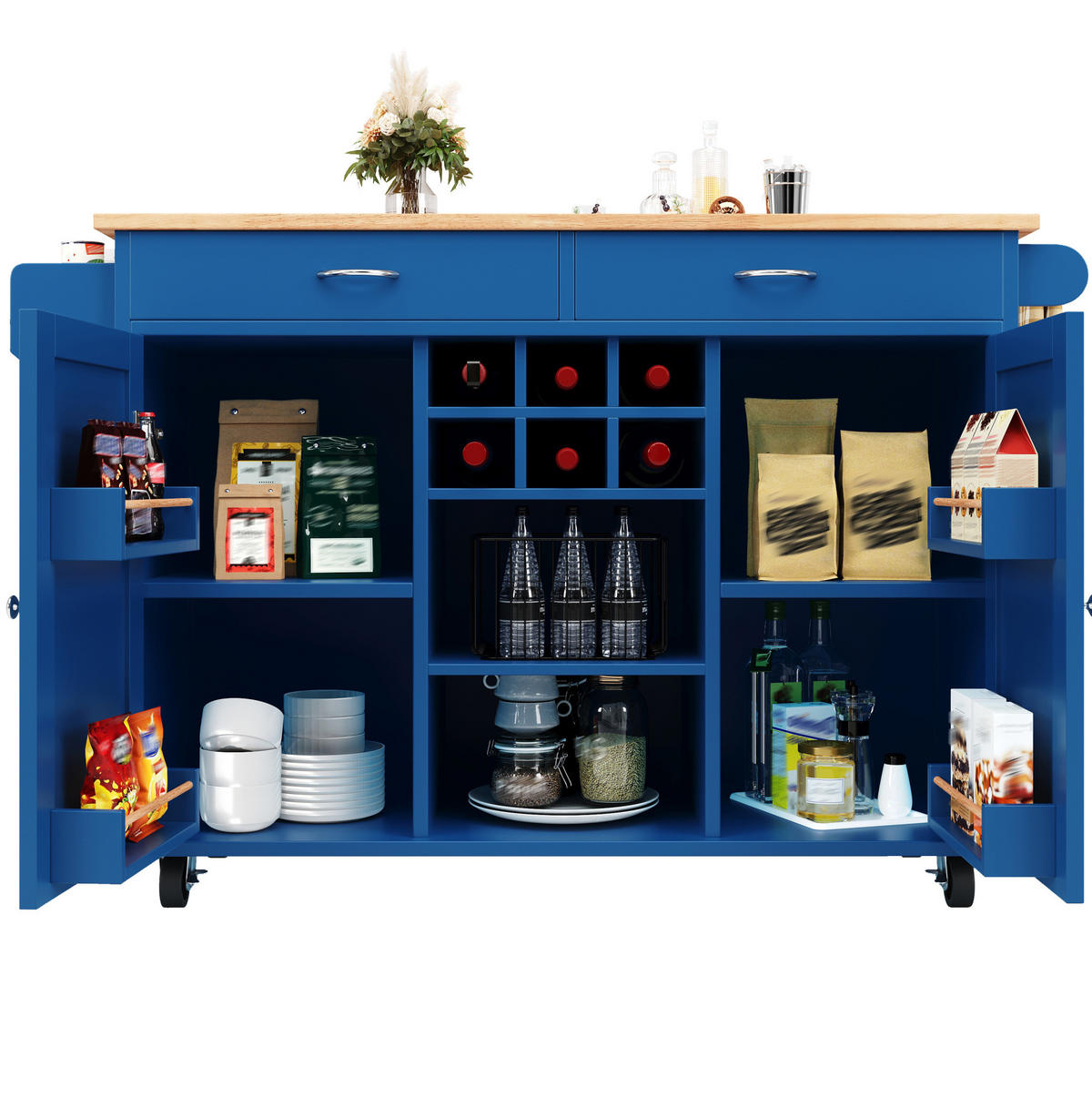 KÜCHENINSEL mit Stauraum 102 x 45 x 92 cm Blau MDF - Blau, Metall (45/92/102cm) - Beauniv