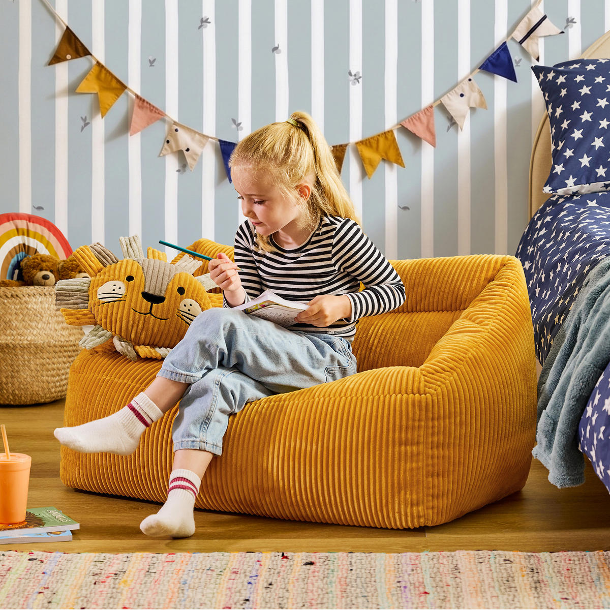 KINDERSITZSACK Sofa Cecilia mit Animalkissen - Gelb, Textil (95/50/55cm) - icon