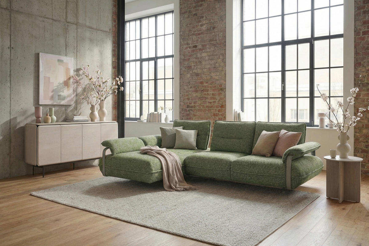 ECKSOFA ANISSA Grün Flachgewebe - Schwarz/Grün, Kunststoff/Textil (297/185cm) - KAWOLA