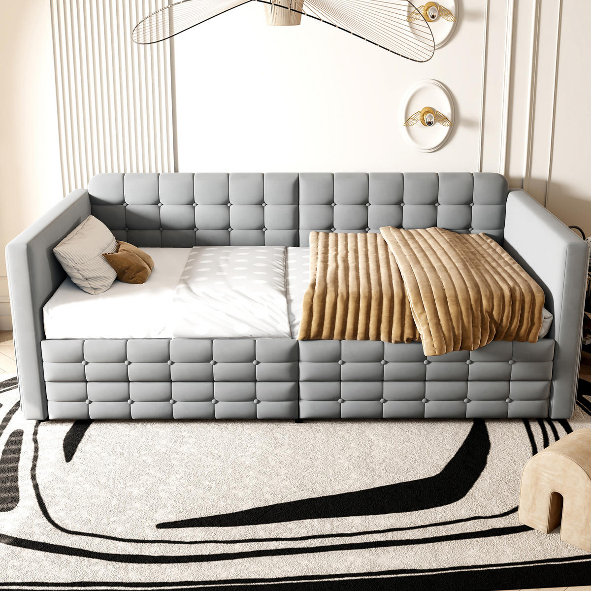 POLSTERBETT 90x190cm Schlafsofa Samt Stauraum Schubladen Grau - Hellgrau, Textil (90/190cm) - FLIEKS