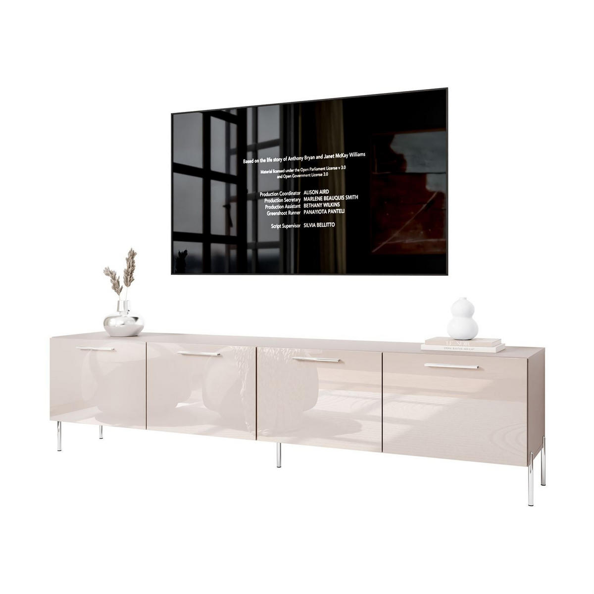 TV-ELEMENT AURA 200 KASCHMIR Hochglanz auf geraden silbernen Beinen - Kaschmir/Silberfarben, Holzwerkstoff (200/50/40cm) - Lookway