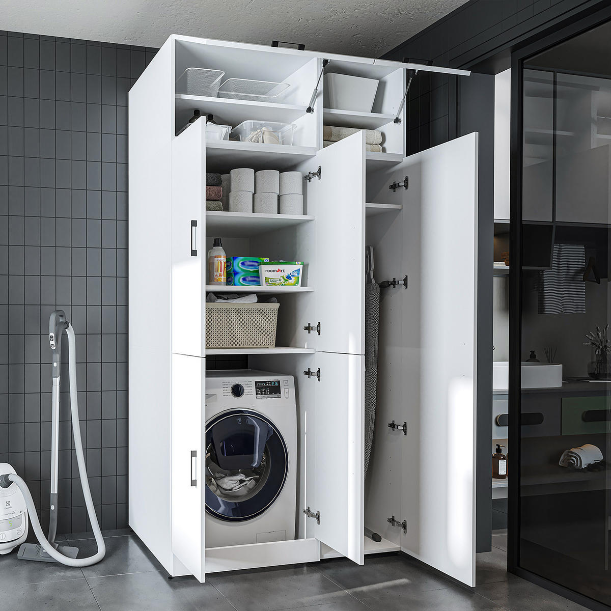 WASCHMASCHINENSCHRANK DORA-II 115cm Breit, 230cm Hoch - Weiß, Holzwerkstoff (115/230/73.8cm)