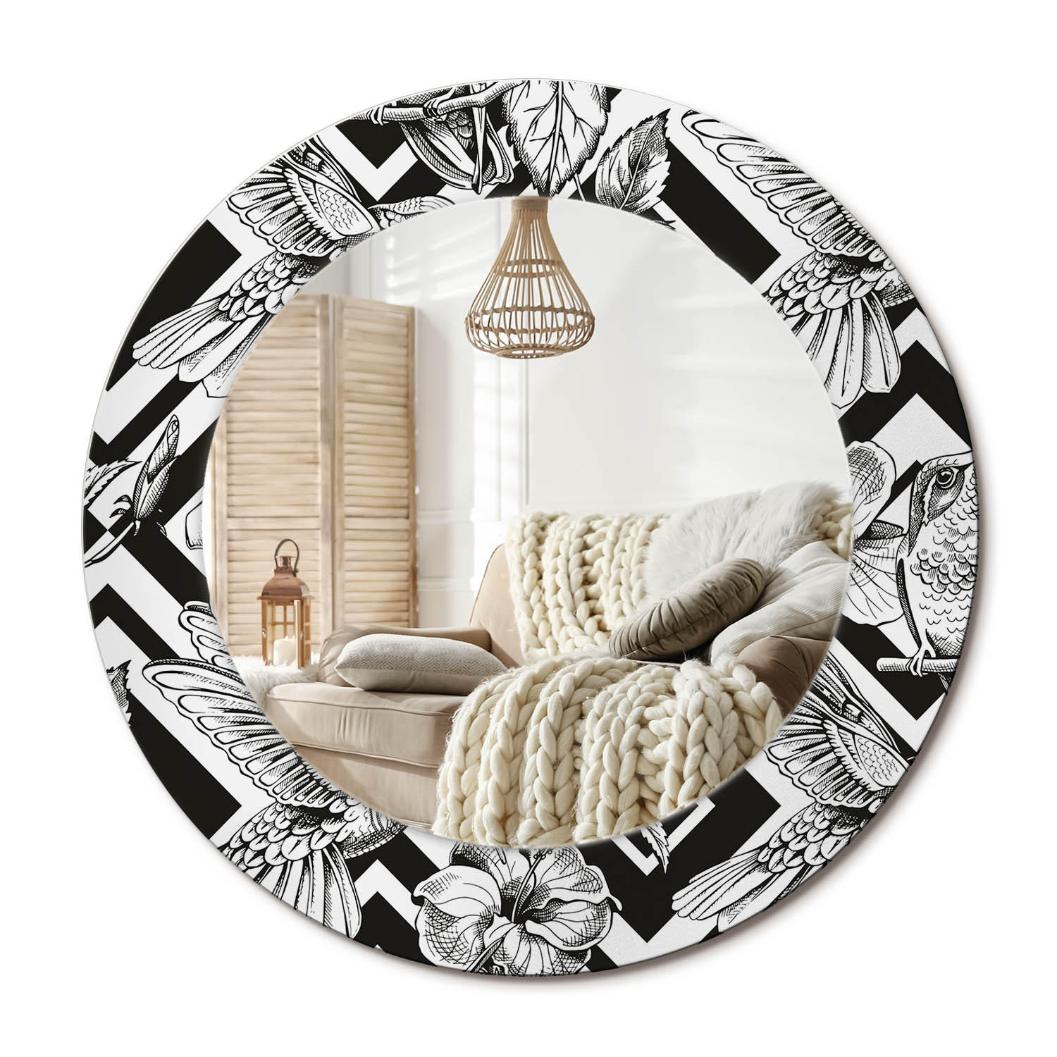 SPIEGEL Rund Ø 50 cm mit Aufdruck - Schwarz, Glas (50/50/0.4cm) - Wallfluent