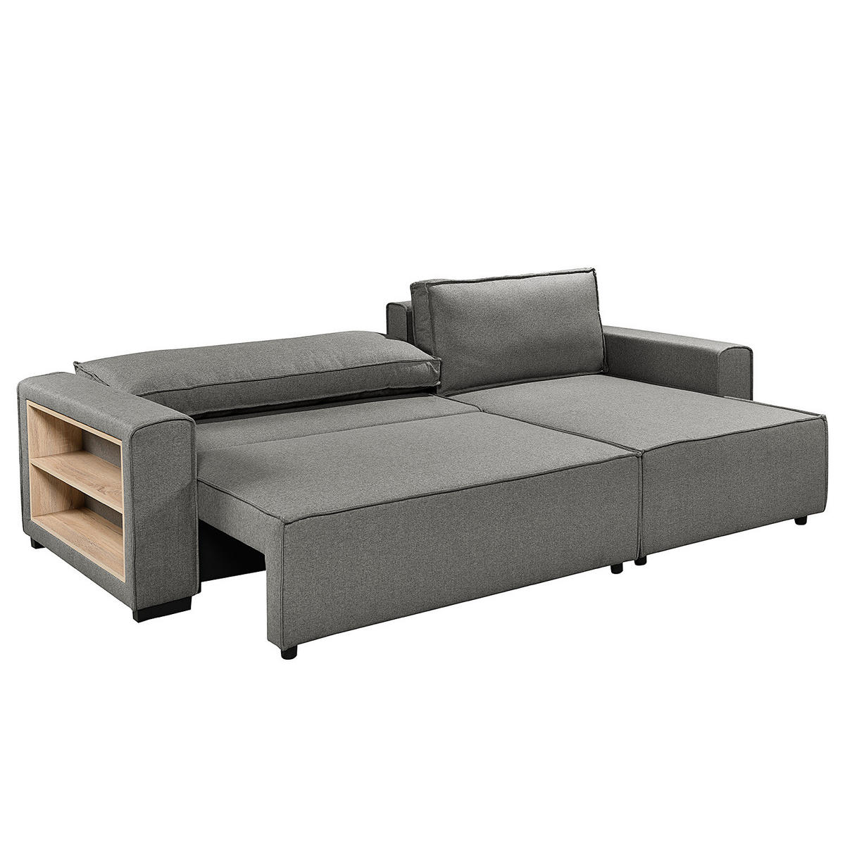 ECKSOFA mit Schlaffunktion - Flachgewebe - Dunkelgrau/Schwarz, Kunststoff/Textil (284/155cm) - home24