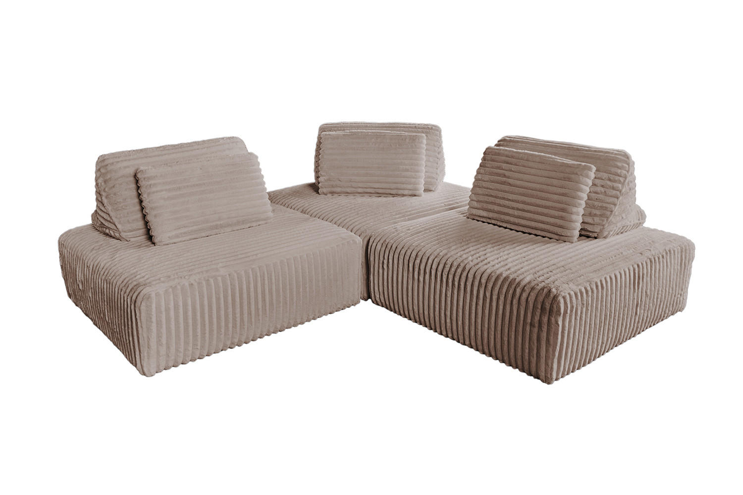 MODULSOFA WIOLO SOFT 3 MODULE 3 KISSEN Taupe Cord - Taupe/Schwarz, Kunststoff/Textil (222/84/222cm) - KAWOLA