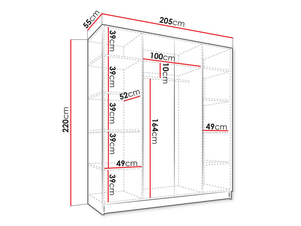 KLEIDERSCHRANK Como 4D - Kaschmir, Holzwerkstoff/Metall (205/220/55cm) - MIRJAN24