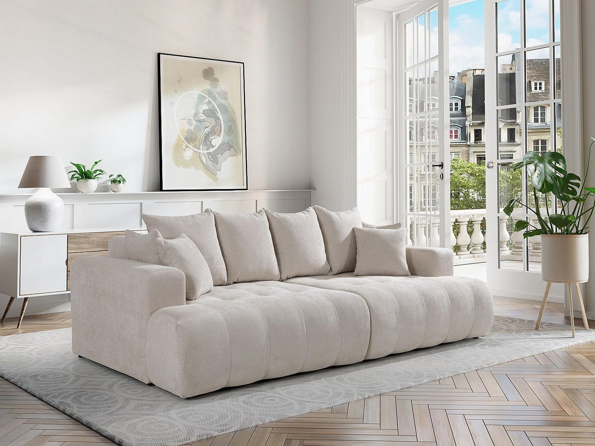 SOFA 4-Sitzer - tiefe Komfortsitzfläche - Strukturstoff - Beige - MOTINO - Beige, Textil (272/102/140cm) - Vente-Unique