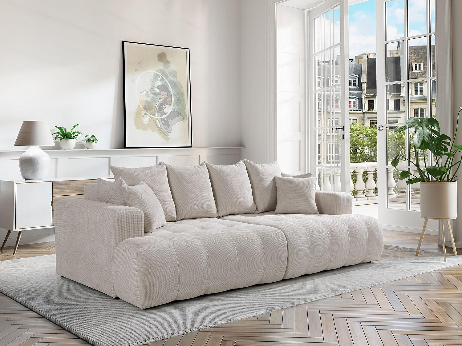 Thumbnail - Vente-Unique Sofa, Beige, Textil, Uni, 4-Sitzer, 272x102x140 cm, Wohnzimmer, Sofas & Couches, Sofas
