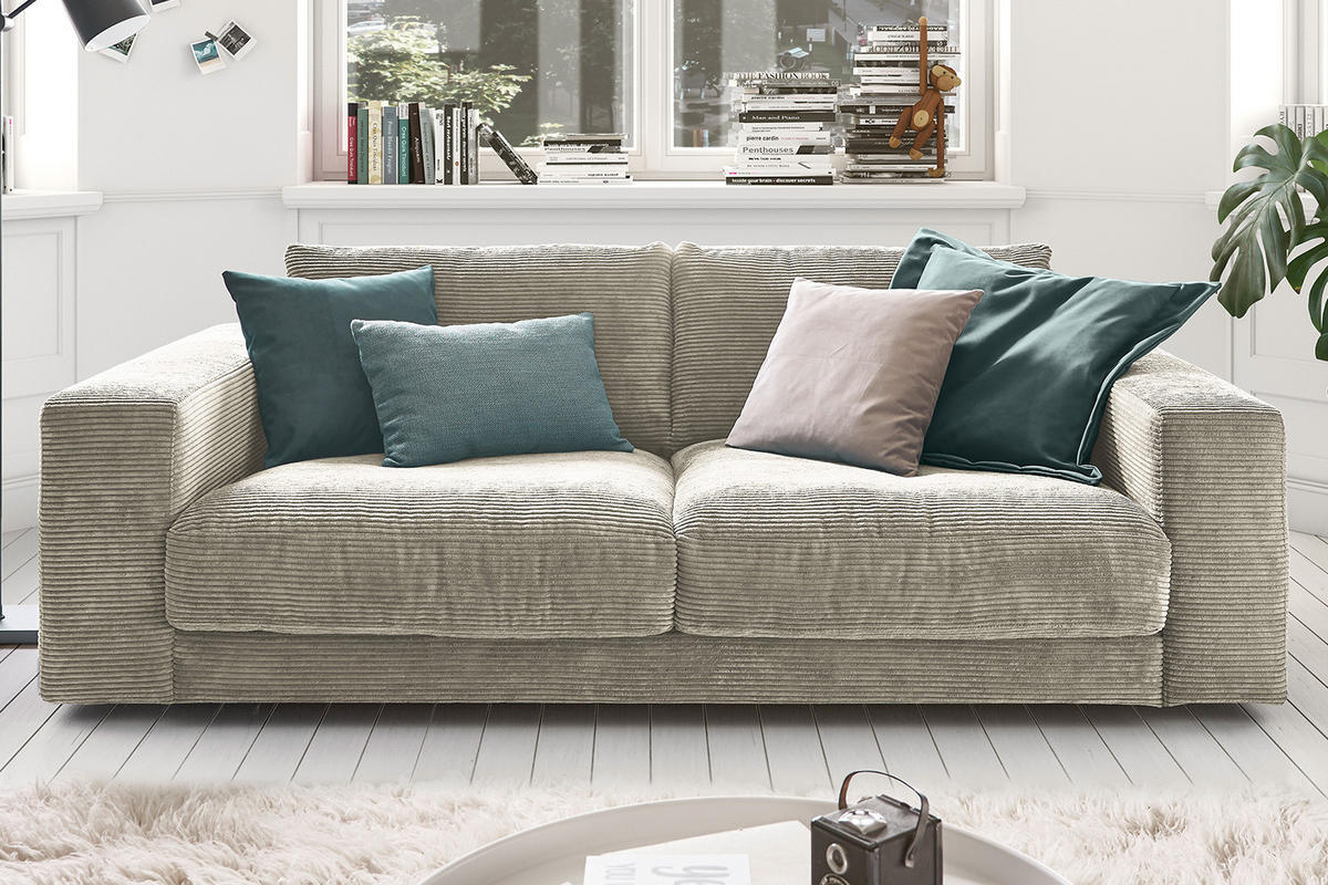 SOFA 2-SITZER MADELINE Grau Cord - Greige/Schwarz, Kunststoff/Textil (230/85/127cm) - KAWOLA