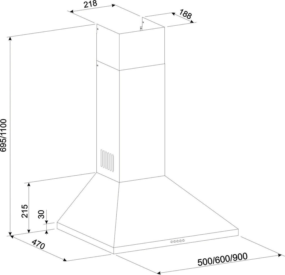 DUNSTABZUGSHAUBE GCH C 147 IS 9 N 90 cm Edelstahl - Silberfarben, Metall (90/87/47cm) - Gurari