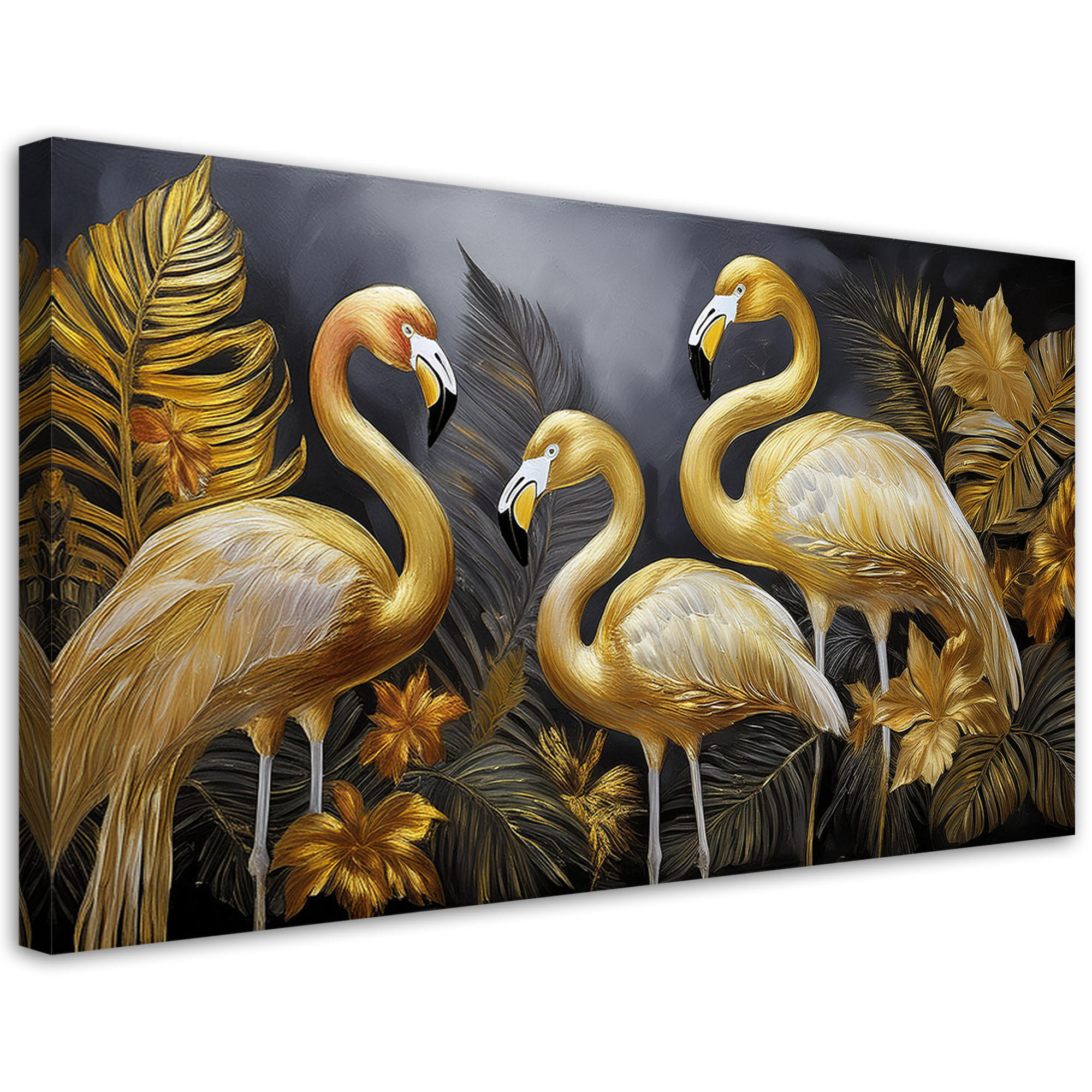 LEINWANDBILD Goldene Flamingos-Glamour-Vögel 80x40cm - Goldfarben, Textil (80/40cm) - Feeby