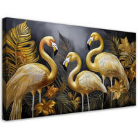 LEINWANDBILD Goldene Flamingos-Glamour-Vögel - Goldfarben, Textil (80/40cm) - Feeby