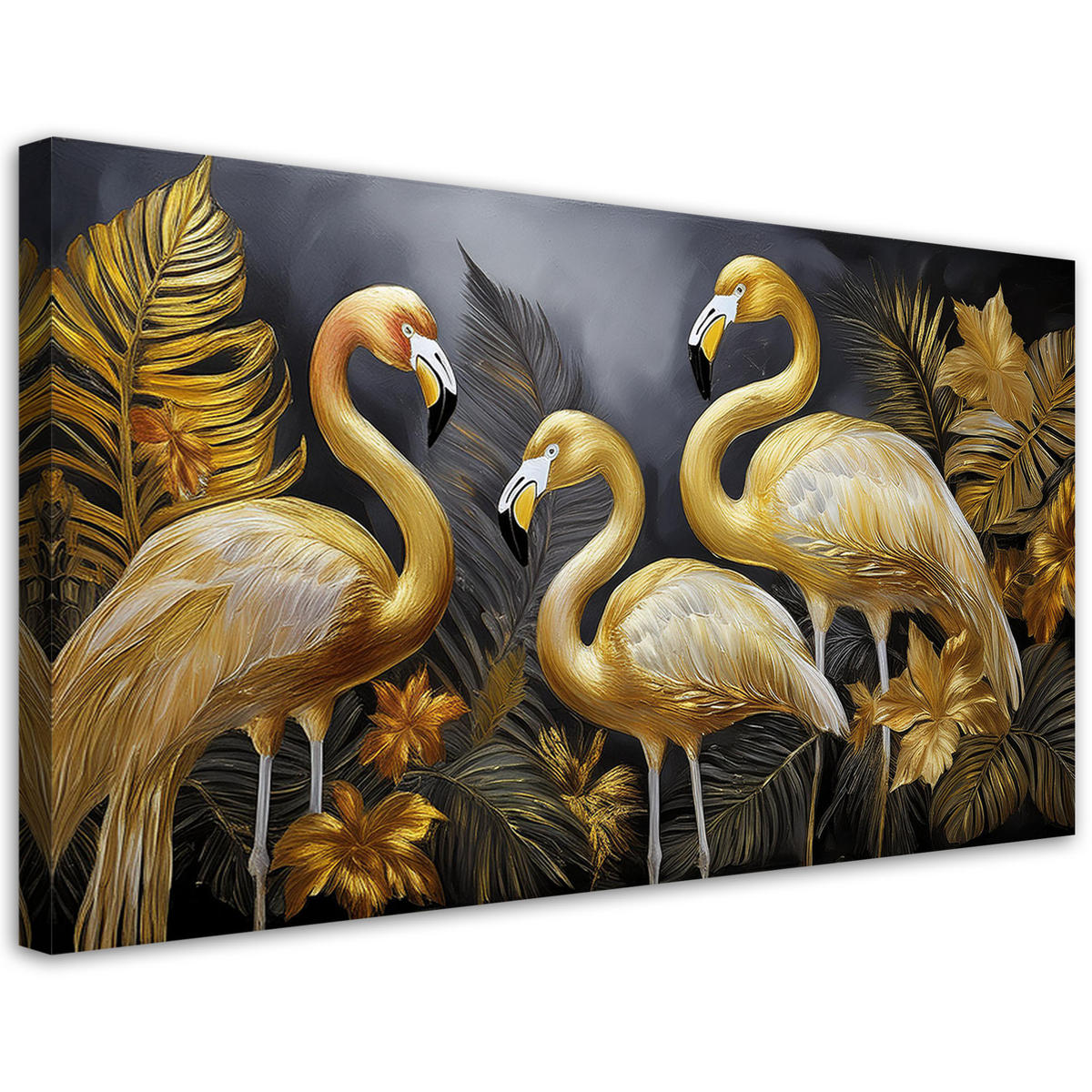LEINWANDBILD Goldene Flamingos-Glamour-Vögel - Goldfarben, Textil (80/40cm) - Feeby