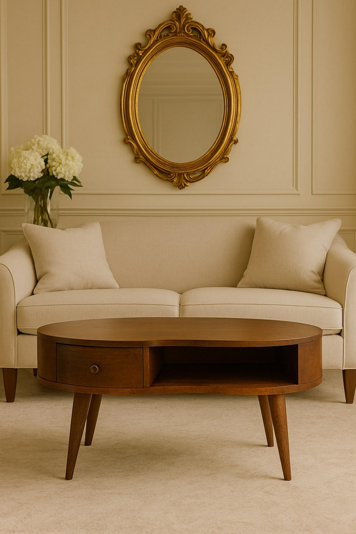 KLUBSKA mizica z valovitim dizajnom, 40 x 80 x 50 cm - temno rjava/barve medenine, mangov les/kovina (50/80/40cm) - Artisan Furniture