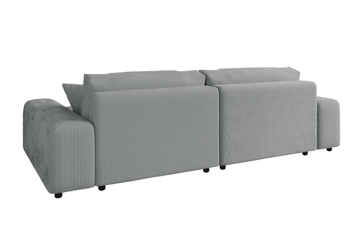 ECKSOFA mit Schlaffunktion, Bettkasten, Wellenunterfederung, seitenverkehrt montierbar B255/T165/H84 cm, Liegefl. 148x196 cm, Cord Hell-Grau / 21007 - Hellgrau/Schwarz, Kunststoff/Textil (255/165cm) - luma-home