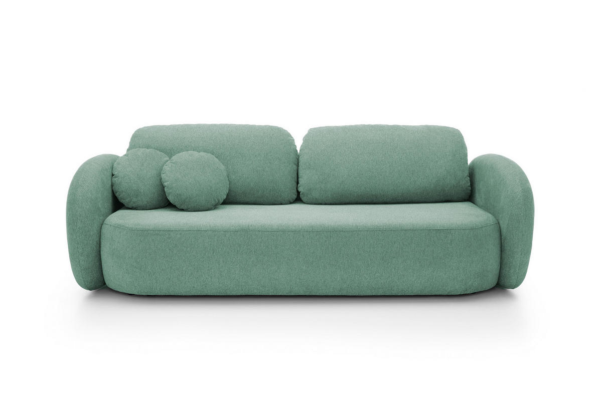 SOFA OLIO Mit Schlaffunktion Und Bettkasten, Bonell-Taschenfederung, Aragon-Stoff, lose Rückenkissen, freistehend, 238x101x86 cm Light blue - Hellblau, Holz/Textil (238/86/101cm) - DomoHome