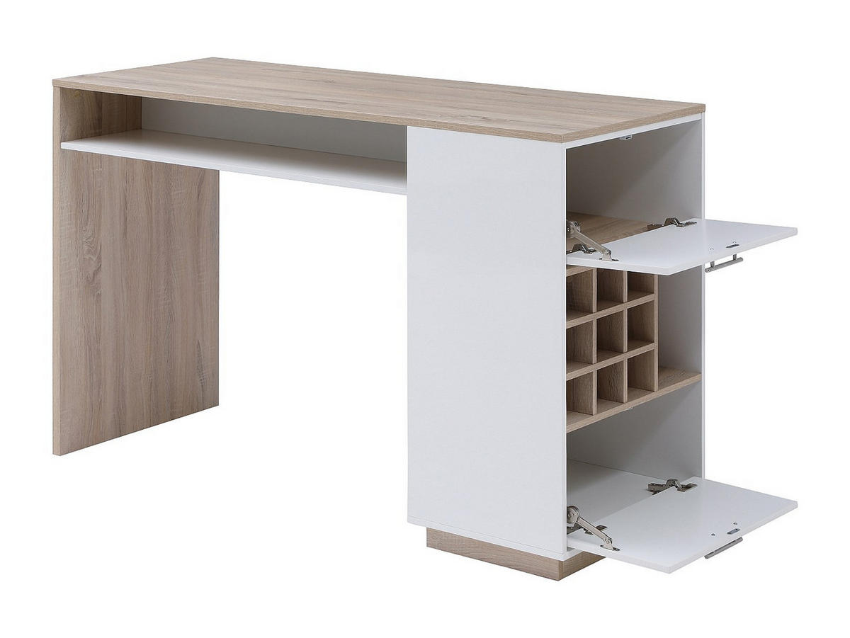 BARTISCH mit Stauraum - Weiß & Holzfarben - ANOSKI - Naturfarben, Holz (150/100/60cm) - Vente-Unique