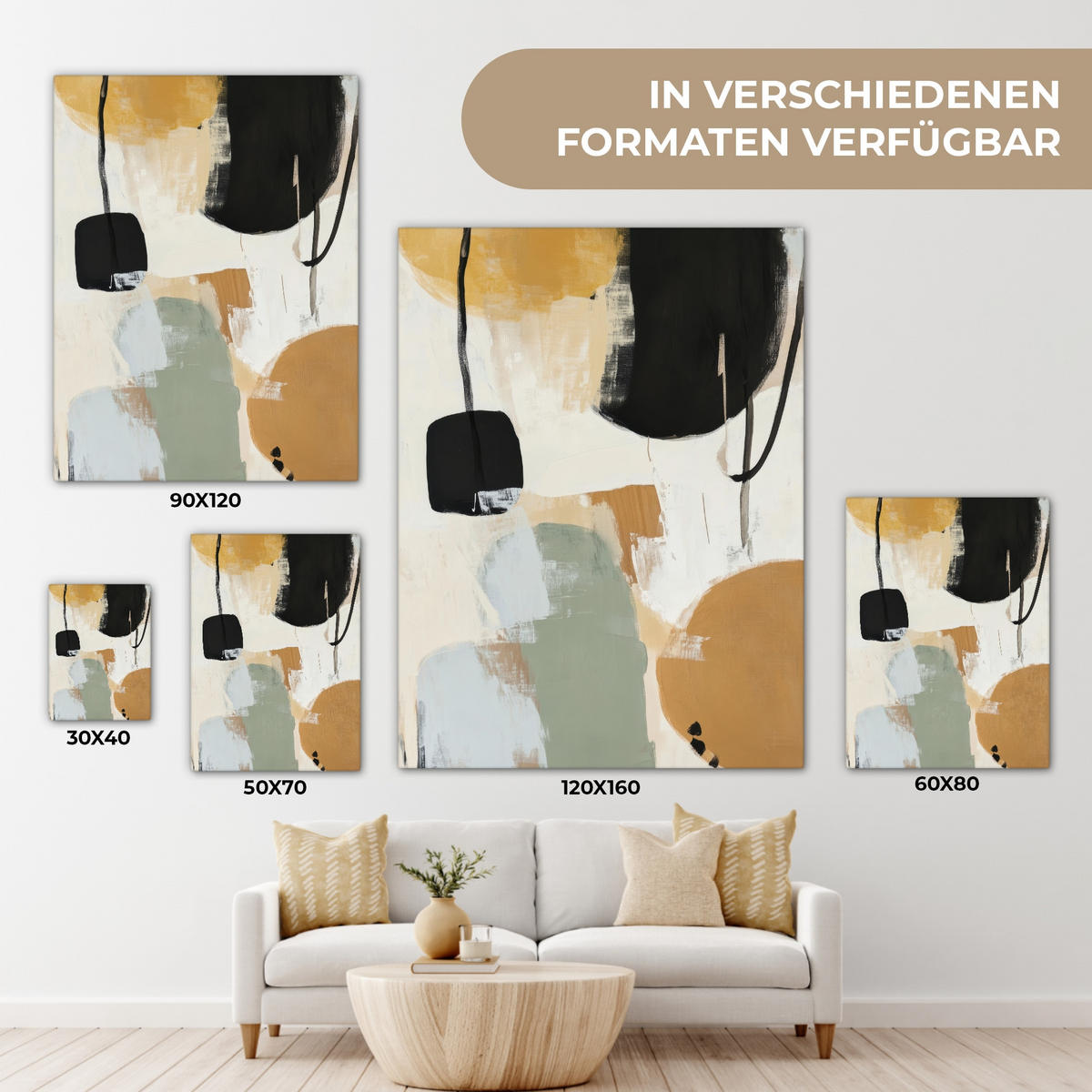 LEINWANDBILD Farbe - Abstrakt - Farben 60x80 cm - Currygelb, Textil (60/80cm) - MuchoWow