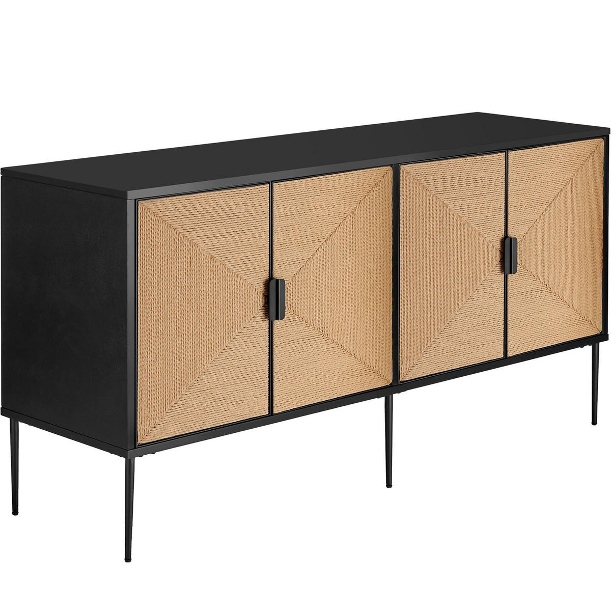 SIDEBOARD Juna,150 x 47 x 77 cm, höhenverstellbare Füße,schwarz/braun - Schwarz/Braun, Holz (150/77/47cm) - tectake