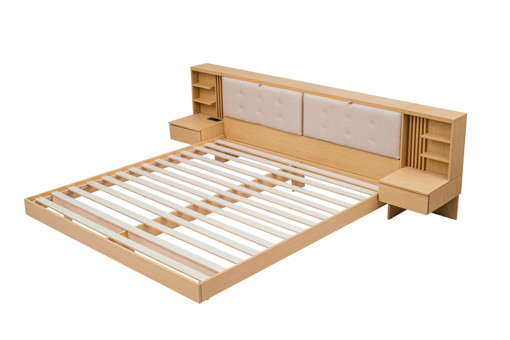 POLSTERBETT 180/200 cm mit Stauraum-Kopfteil, USB-Anschluss und Schubladen, Natur - Naturfarben, Holzwerkstoff (180/200cm) - Redom