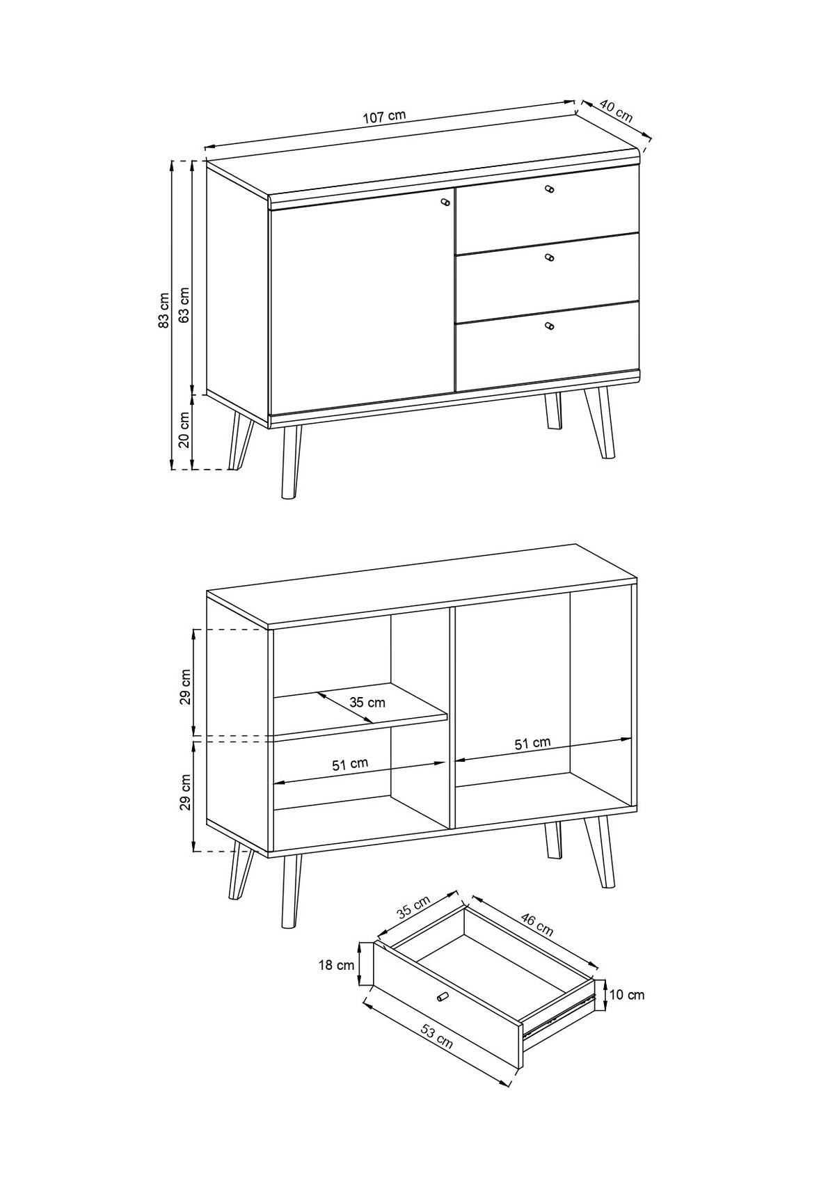 WOHNZIMMER Set 4-tlg. – Primo – Weiß / Sonoma Eiche - Weiß, Holzwerkstoff (107/83/40cm) - hi-markt
