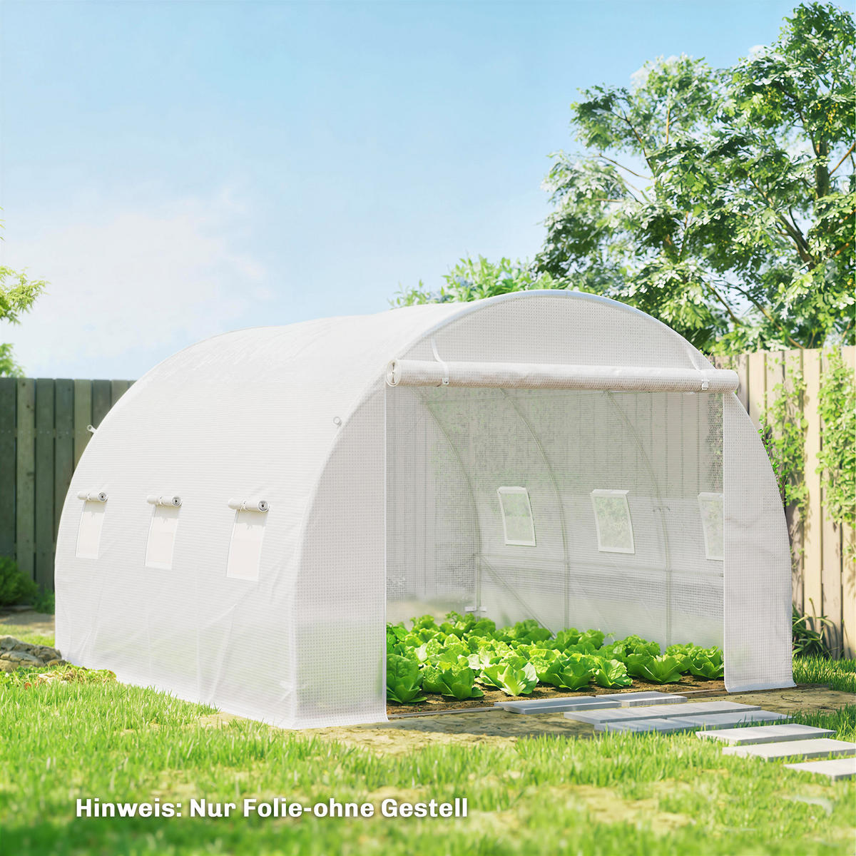 GEWÄCHSHAUSFOLIE DE-05797 mit Rolltür und 6 Fenstern 3 × 3 × 2 m Weiß - Weiß, Kunststoff (300/200/300cm) - ComfortXL