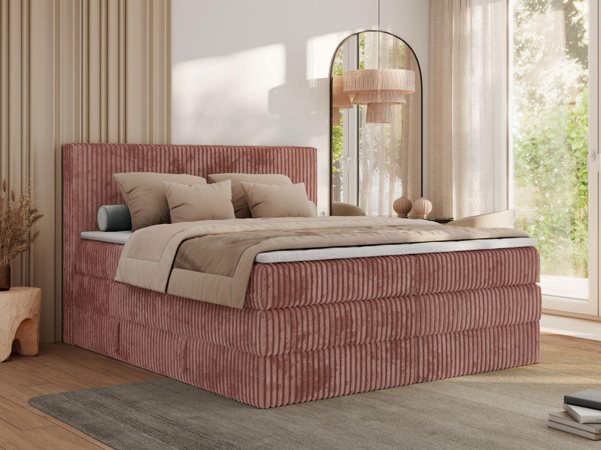 BOXSPRINGBETT TILIANO KING - 140/200 - Rosa Cord - H3 - Rosa, Holz/Textil (140/200cm) - MKS