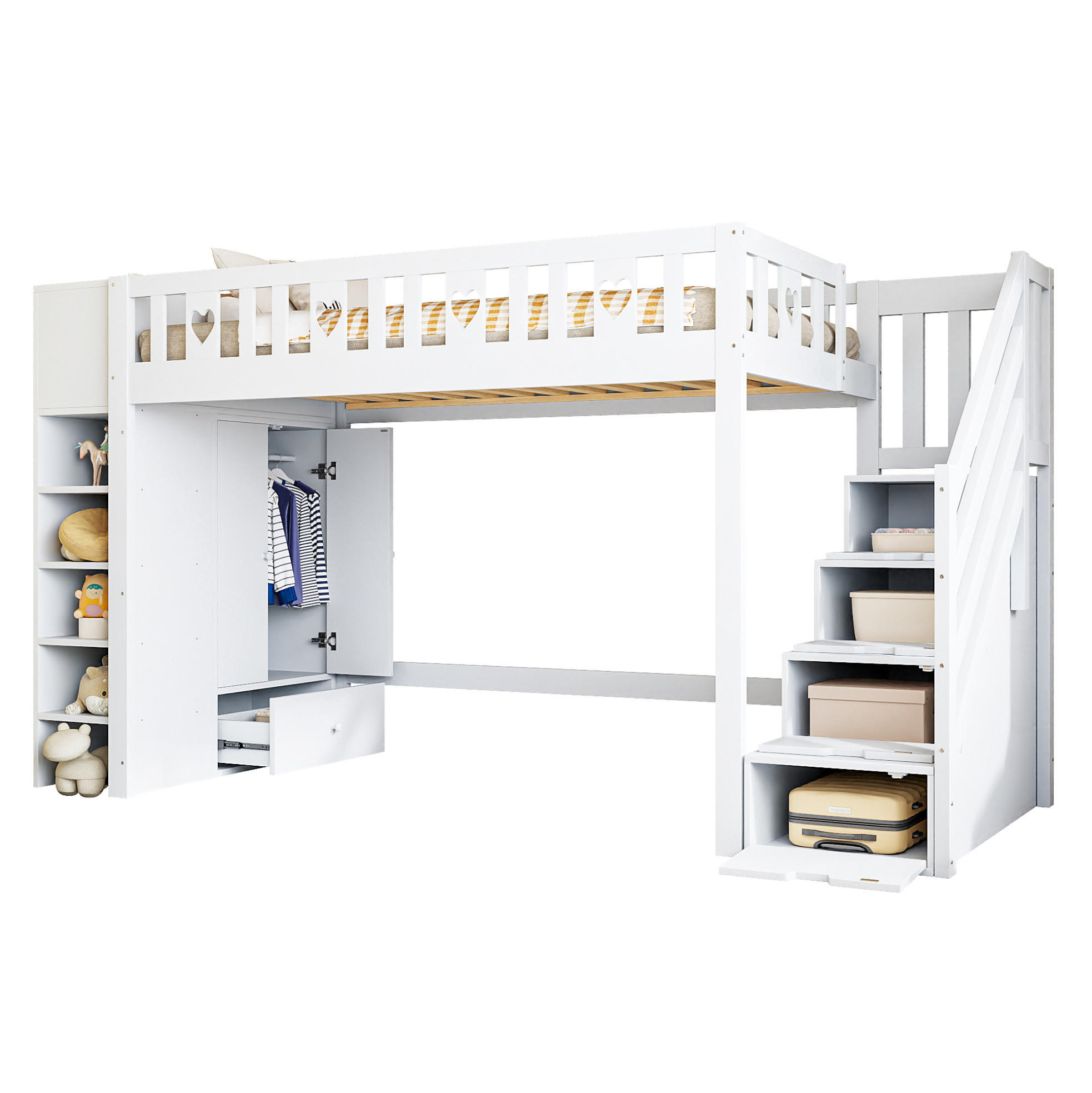 HOCHBETT aus Kiefernholz & MDF 90x200 cm in Weiß mit Stauraumleiter - Weiß, Holzwerkstoff (90/200cm) - Modfu